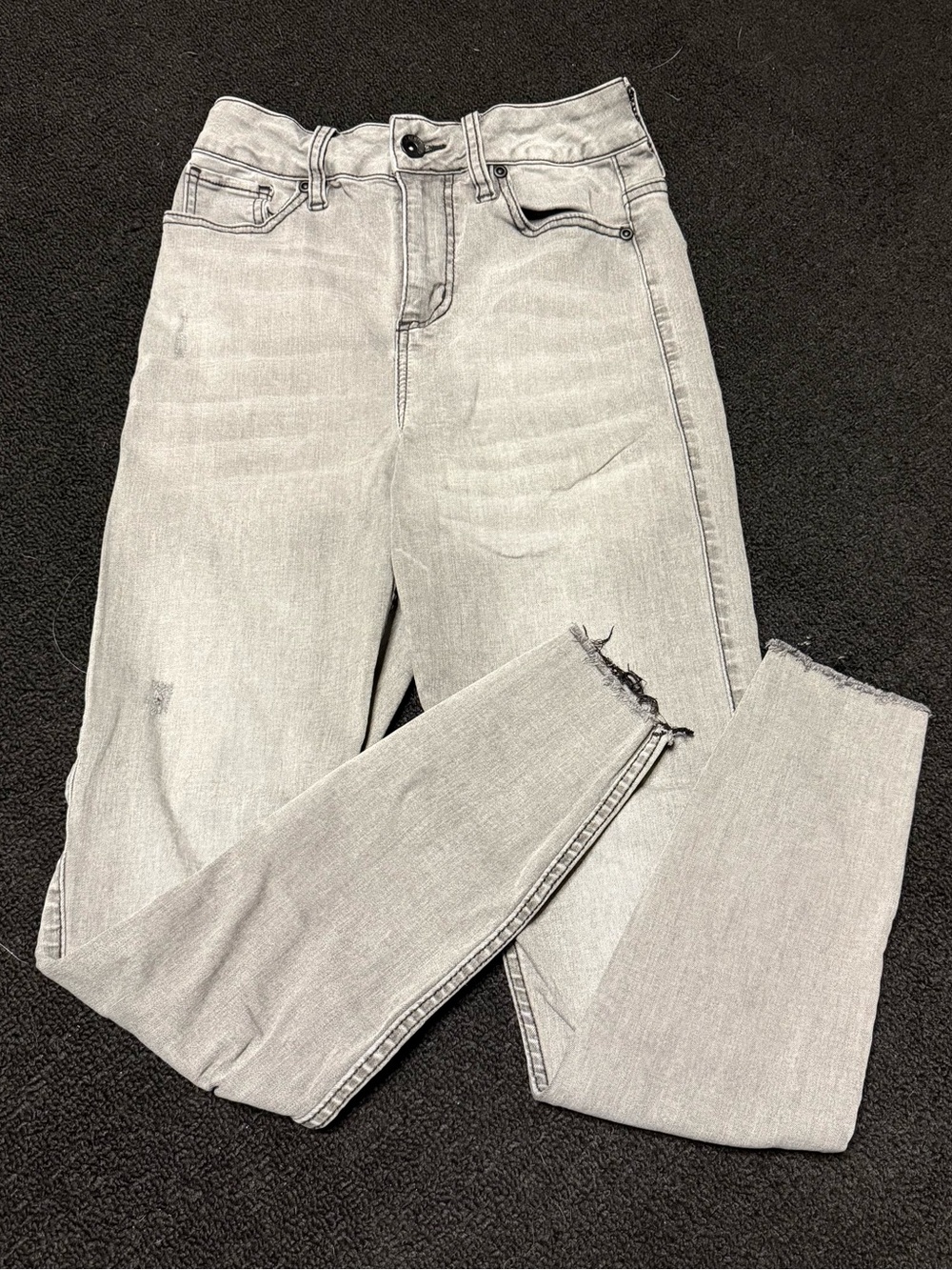 Hot Topic Light Gray Skinny Jeans with Frayed Ankles